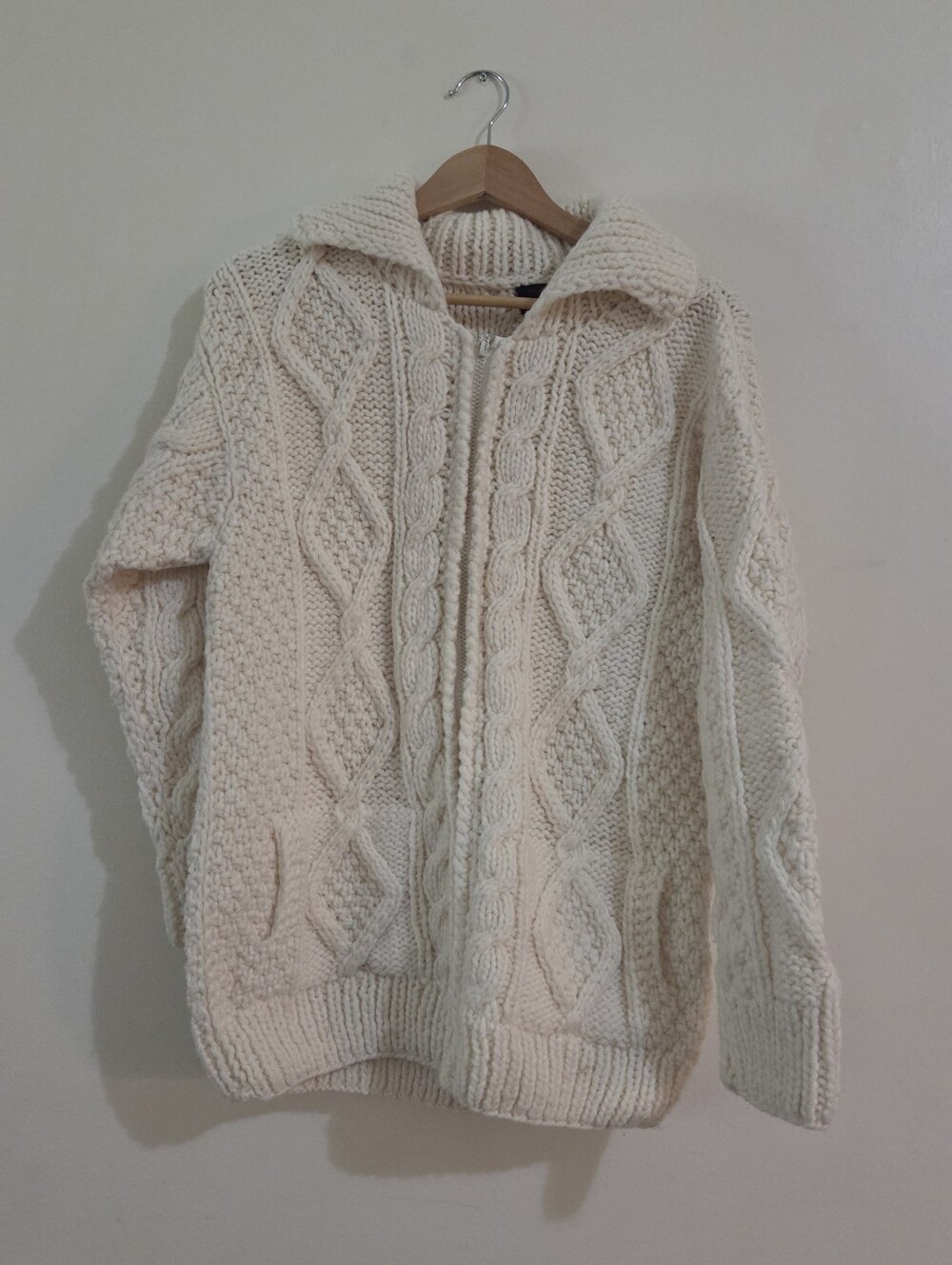 100% Wool Handmade Cable Knit Fishermans Zip Cardigan